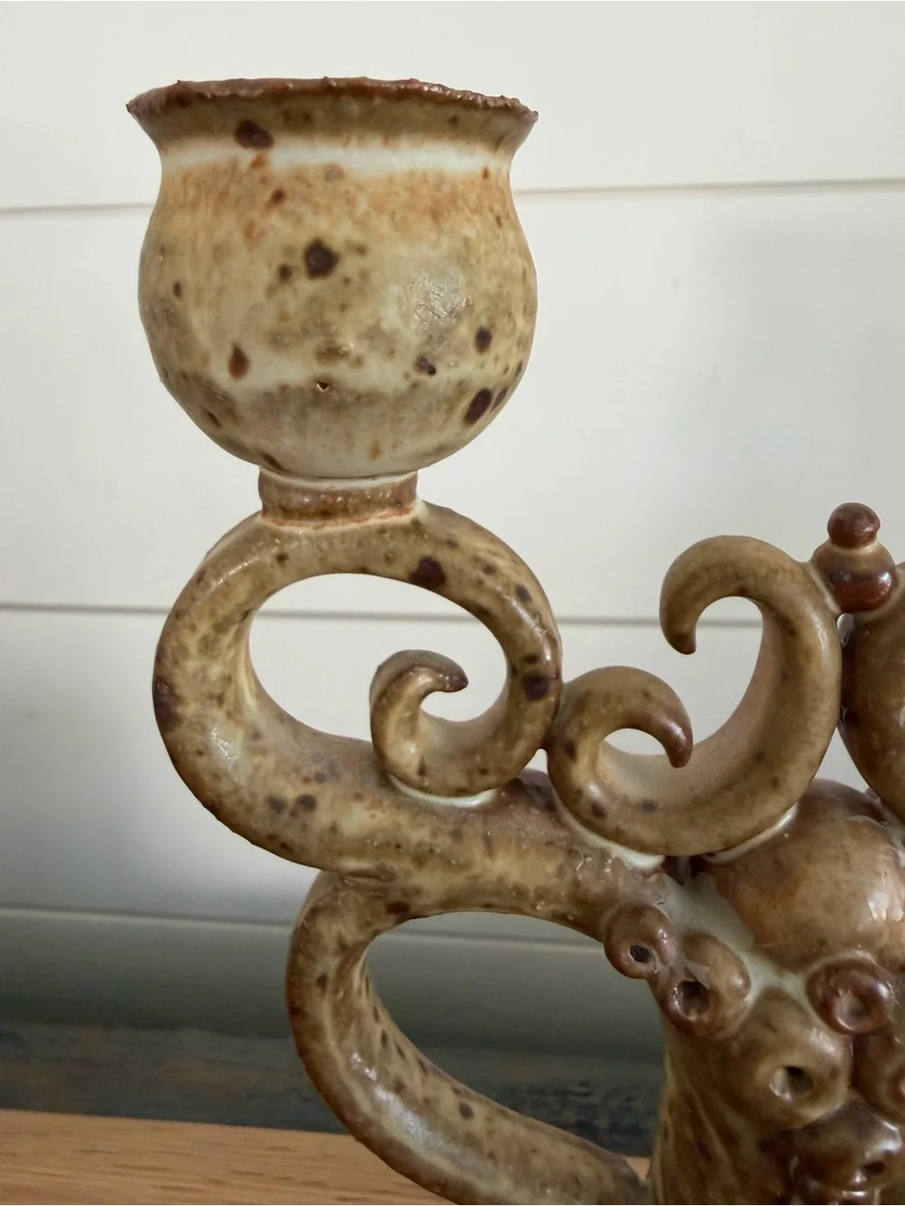 Vintage Studio Pottery Candleabra Brown Speckle